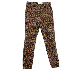 Soft Surroundings Corduroy Pants Womens 10 Black Paisley Fall Skinny Pants 2D173